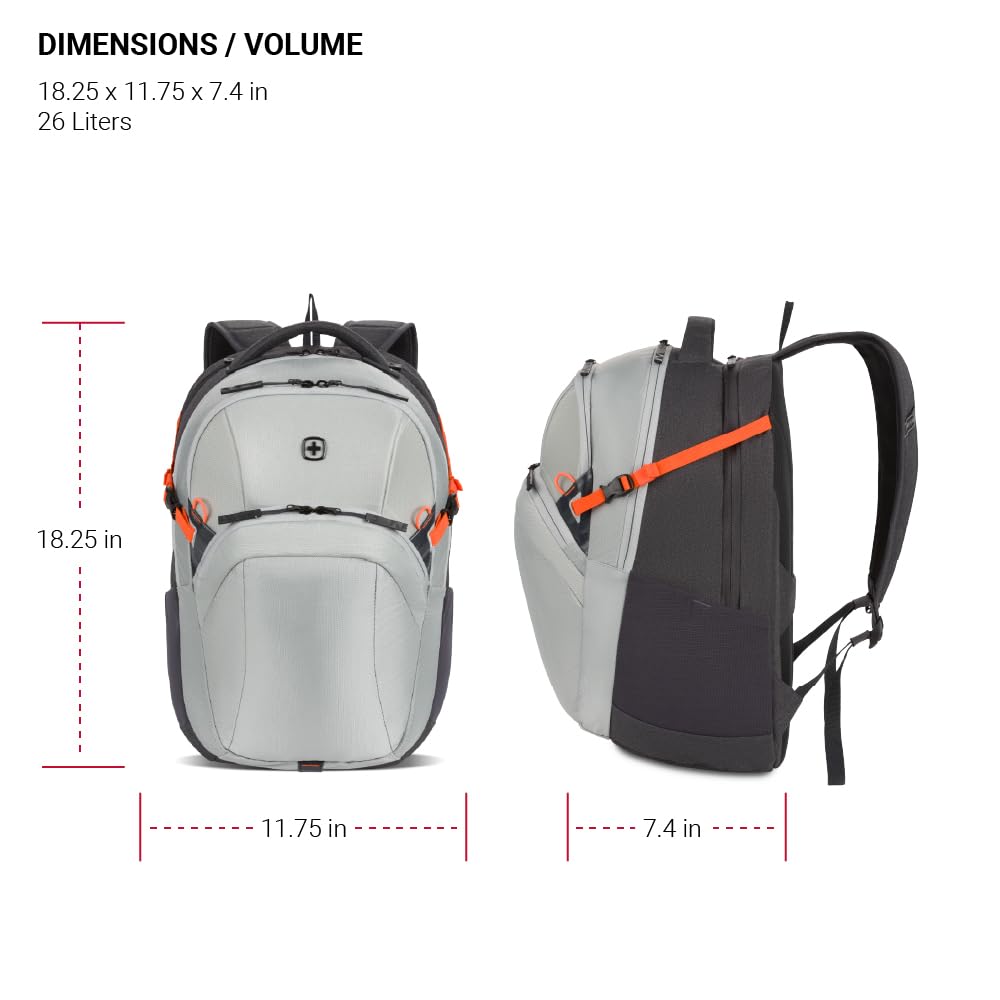 SwissGear UrbanPro Laptop Backpack, Laptop Bag Fits Most 16-Inch Laptops, Commuter Friendly Trolley Sleeve, Ideal for Work, Travel or School - Light Grey/Charcoal (18.5-Inch)