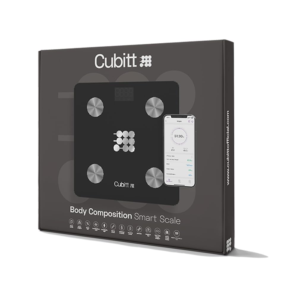 CUBITT Smart Digital Weight Scale, 13 Body Composition Analizer, BMI, Muscle Mass, Body Fat Scale with Smartphone App sync with Bluetooth (Black)