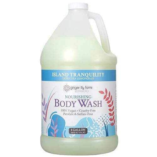 Ginger Lily Farms Botanicals Nourishing Body Wash, Island Tranquility, 100% Vegan & Cruelty-Free, Green Tea Lemongrass Scent, 1 Gallon Refill (128 fl.
