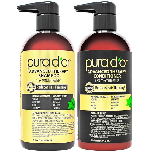 PURA D'OR Advanced Therapy Biotin Shampoo & Conditioner Hair Care Set For Hair Thinning, CLINICALLY TESTED Effective Results, Herbal Hair Thickening