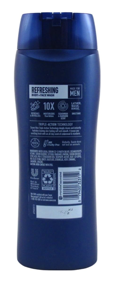 Suave Body + Face Wash Men 18 Ounce Refreshing Cedarwood (Pack of 2)