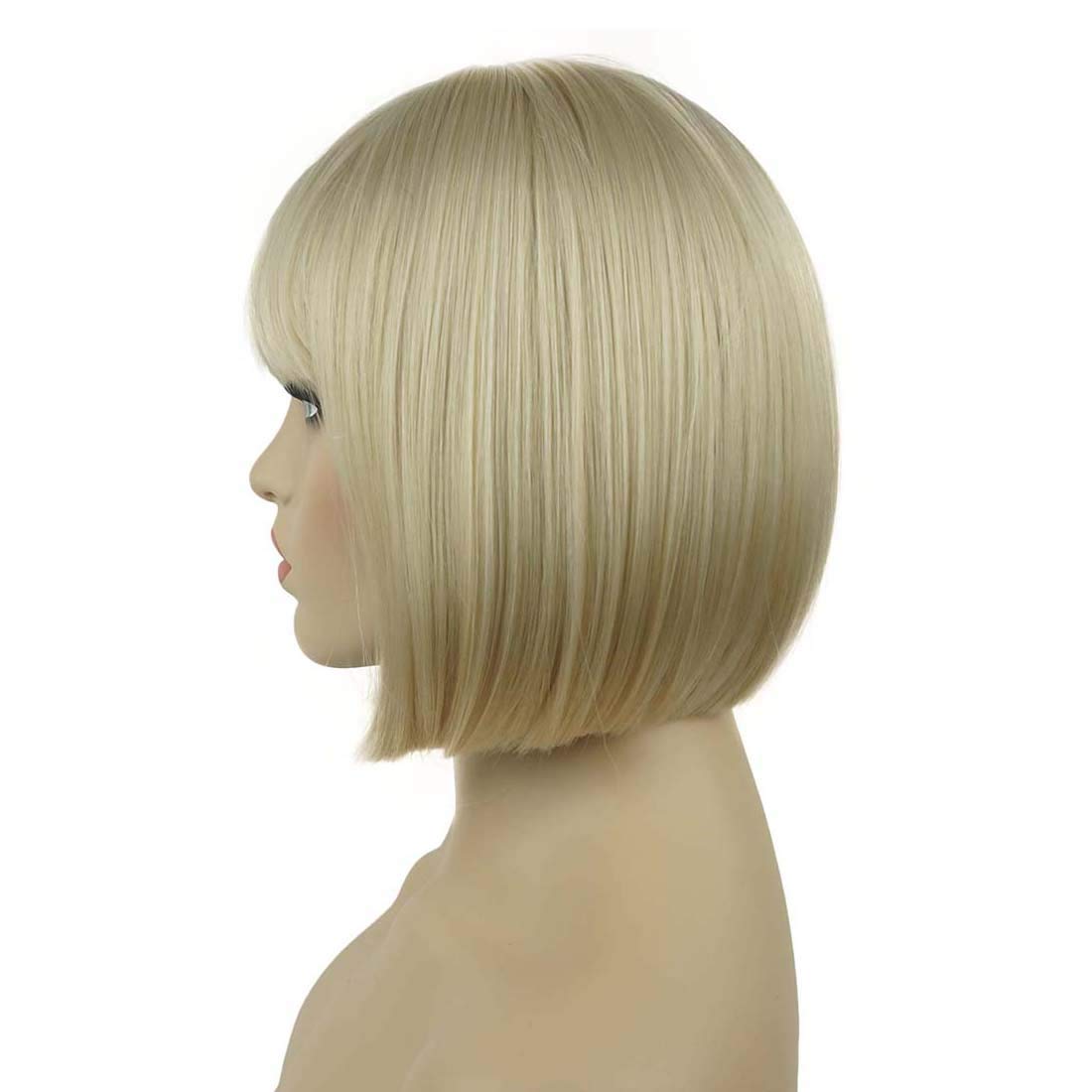 Lydell 8" Straight Short Bob Hair Flat Bangs Cute Central Dot Skin Top Heat Resistant Synthetic Wigs (122)