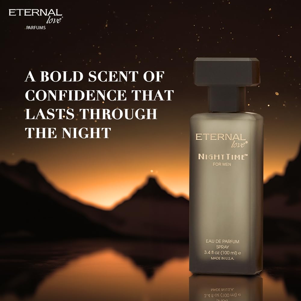 Eternal Love Nighttime for Men - Long Lasting Eau de Parfum Spray - Clean Masculine Fragrance with Rose & Jasmine - Warm Sophisticated Scent - 3.4oz