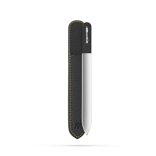 GERMANIKURE Czech Crystal Glass Nail File in Suede Leather Case, Original Black Branded, Professional Manicure & Pedicure Products for Easy Shaping