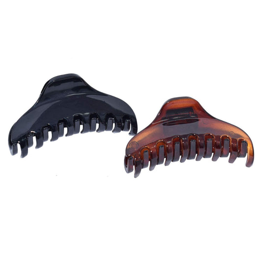 Parcelona French Skinny Boss Small 2 1/4" Black N Shell Celluloid Acetate Claw with Tight Spring Set of 2 Jaw Hair Claw Clips for Fine Hair, Made