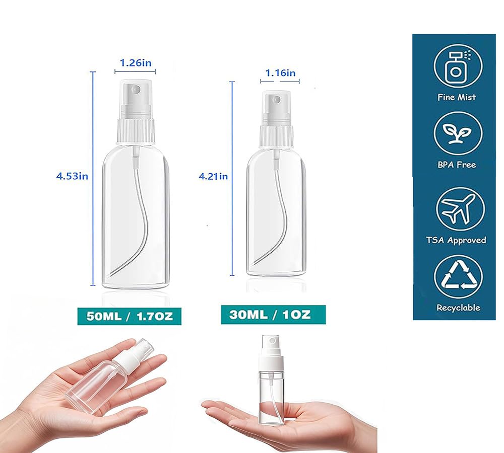 Xolaawa 4Pk Clear Empty Travel Spray Bottles, Leakproof for Toner Face Hair Beauty and Personal Care Xolaawa