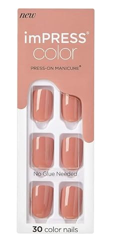 KISS Impress Color - 30 solid-colored neutral nails, adhesive strips, prep pad, mini file, and manicure stick (Caramel #85670) Beauty & Personal Care KISS