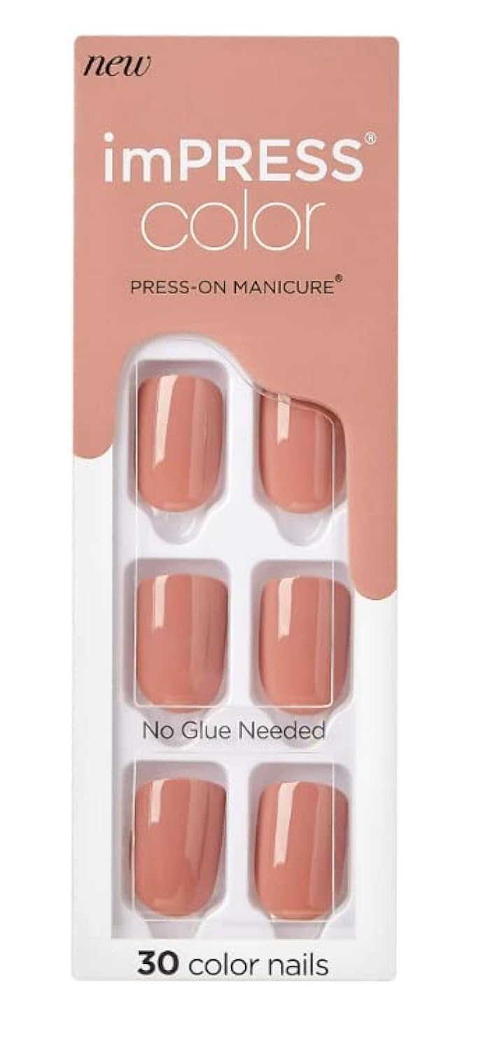 KISS Impress Color - 30 solid-colored neutral nails, adhesive strips, prep pad, mini file, and manicure stick (Caramel #85670) Beauty & Personal Care KISS