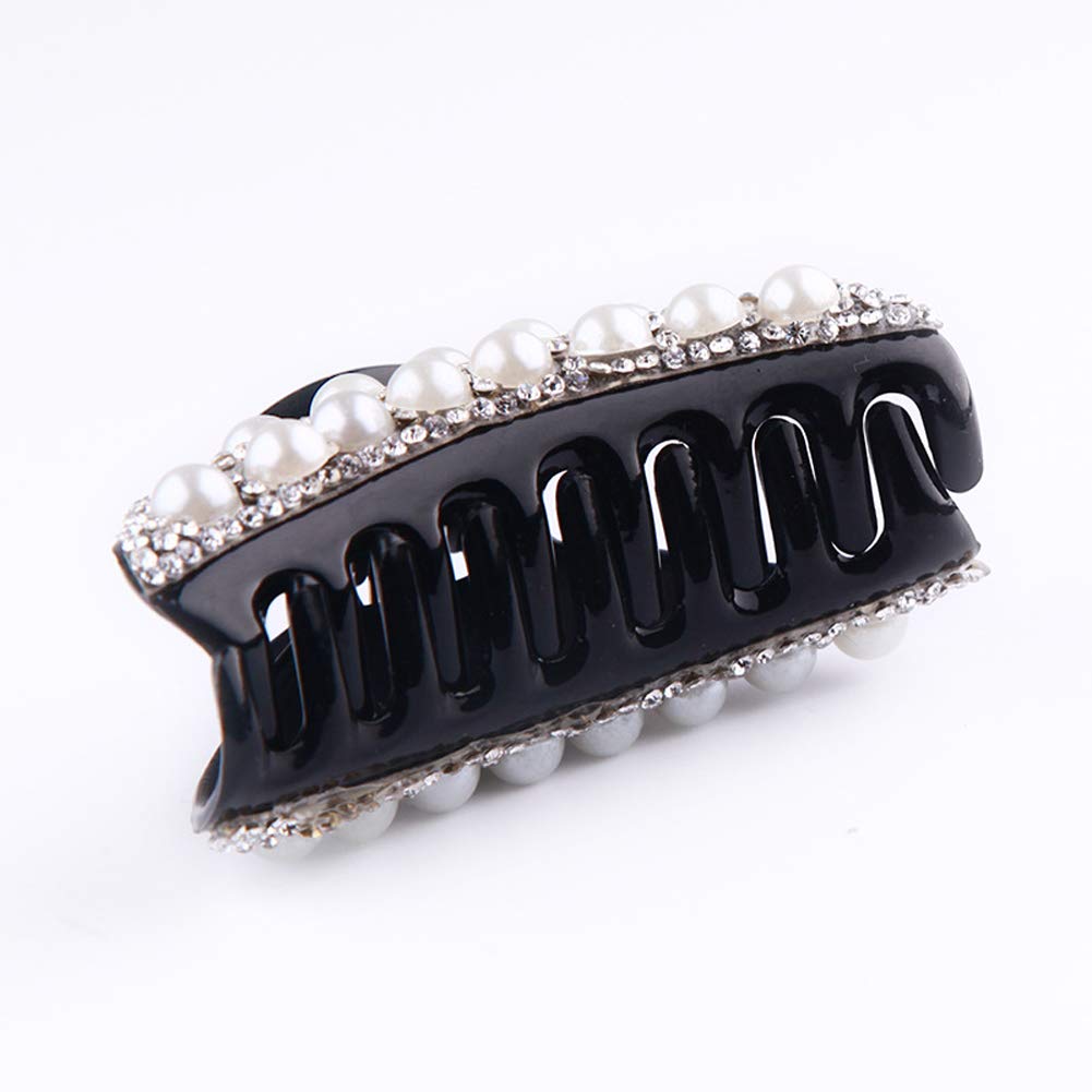 2PCS Womens Rhinestones Hair Claw Jaw Clips Pins Imitation Pearl Hair Catch Barrette Hair Updo Grip Hair Accessories