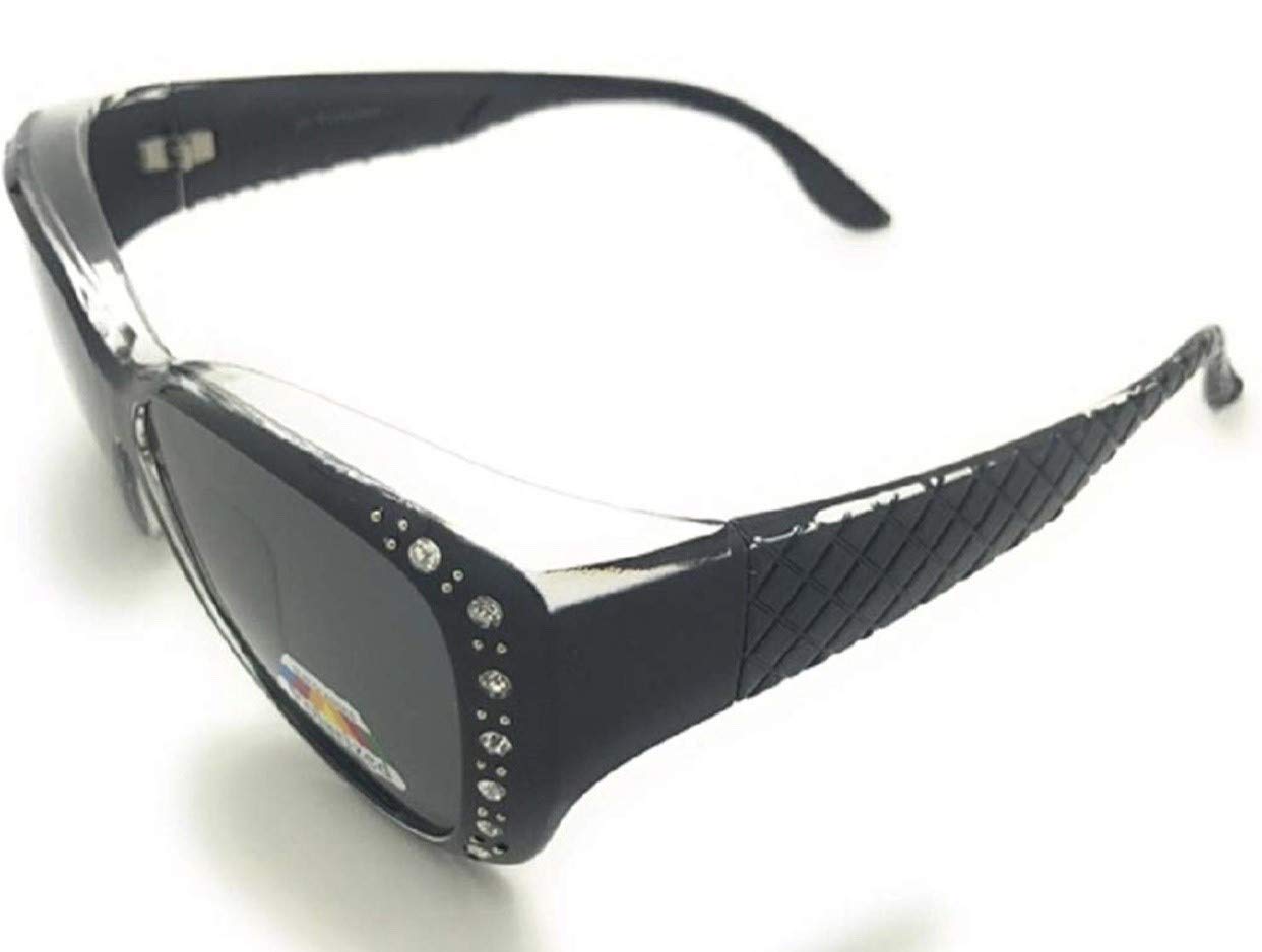 The Starlet Polarized 55 mm Fit Over OTG Butterfly Rhinestone Sunglasses, Black