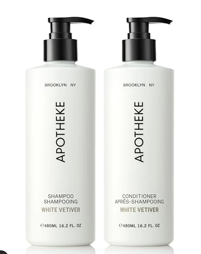 Fuzzion Apothekae White Vetiver Plant Based Shampoo and Conditioner Set - 16.2 Fluid Ounces Each