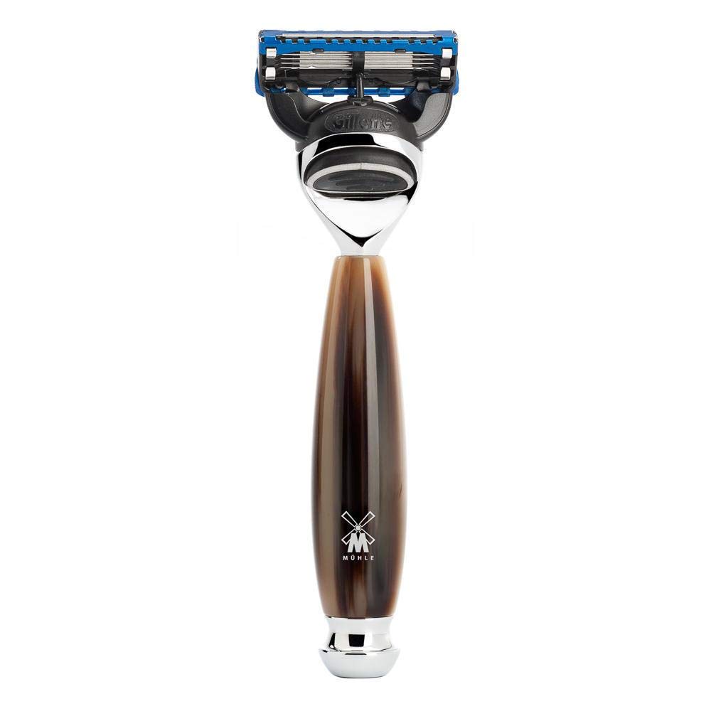 MÜHLE VIVO Brown Horn Resin 4-Piece Pure Badger 5-Blade Razor Shaving Set Beauty and Personal Care MÜHLE
