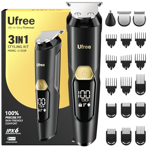 Ufree 3-in-1 Beard Trimmer for Men, IPX6 Waterproof Electric Razor Shaver, Hair Mustache Body Nose Trimmer, Type-C Clippers Husband Father boy Beauty and Personal Care Ufree Default Title