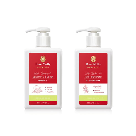 Rose Molly White Grapefruit Clarifying & Detox Shampoo, 1 Min Treatment Conditioner Set, 9.46 fl oz
