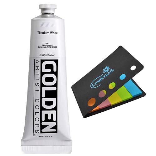 Golden Artist Heavy Body Acrylic Paint, 5 Ounce Tube-Titanium White (1380-3) + A Lumintrail Colored Sticky Notes Set