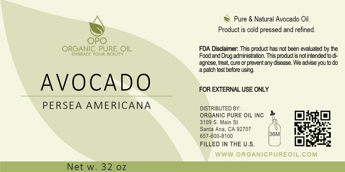 Avocado Oil - Pure, Refined, Filtered, Non-GMO, Vegan, Fair Trade, Unscented, Bulk Carrier - 32 OZ