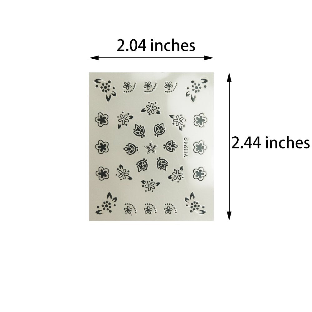 4500 Pieces Flowers Nail Stickers Kit 90 Sheets 3D Mini Nail Art Stickers Black White Colorful Various Patterns Flower Decals Self-Adhesive False
