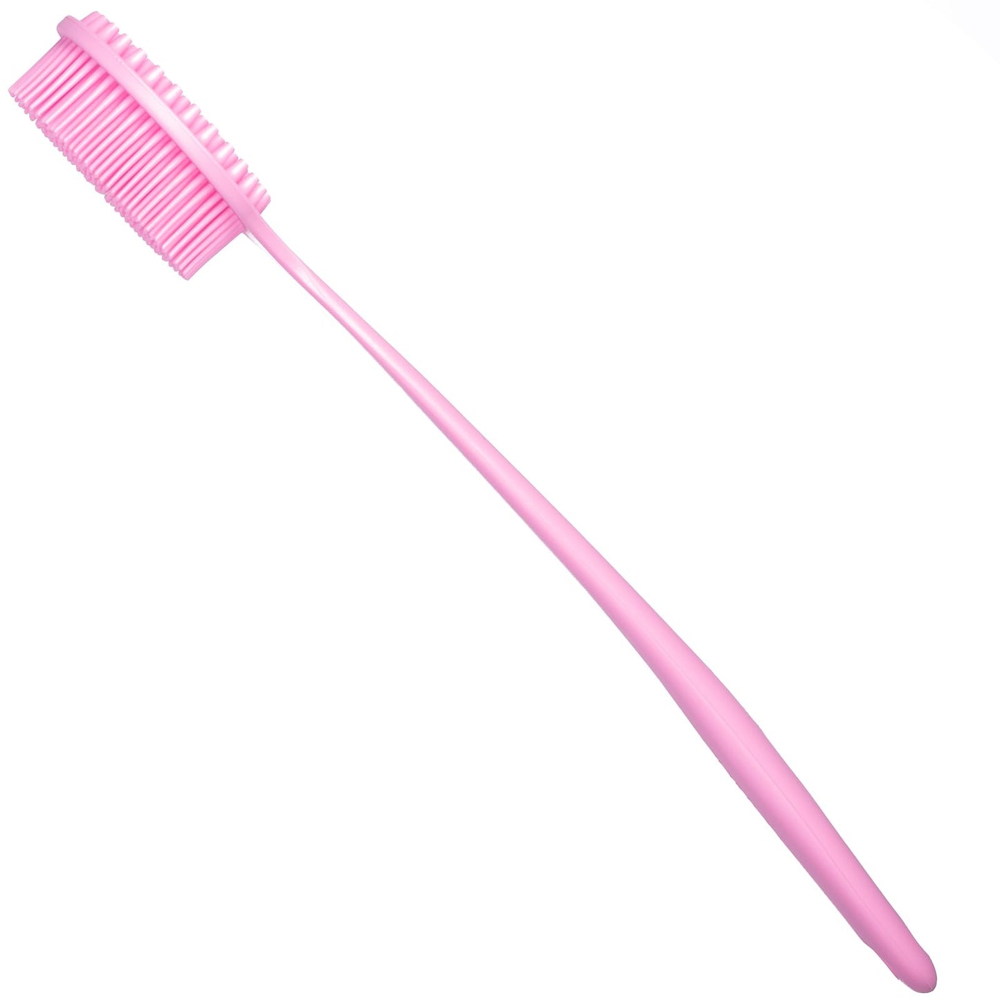 DNC Silicone Back Scrubber for Shower, Soft Bath Body Brush with Long Handle (Pink)