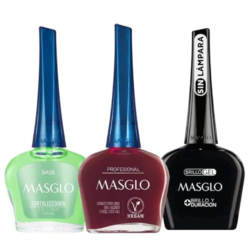 MASGLO Traditional Nail Polish 0.5 Fl. Oz. 3 piece kit with BASE FORTIFIER, color PROFESIONAL and TOPCOAT GEL Beauty & Personal Care MASGLO