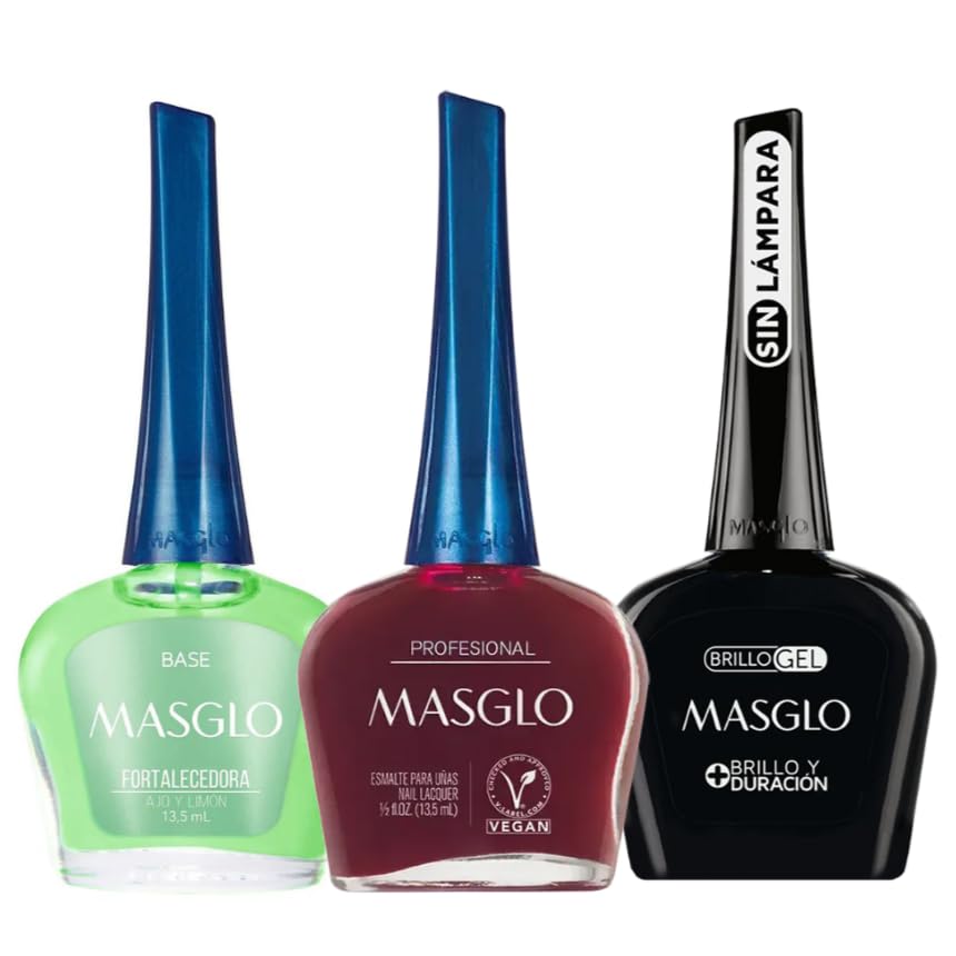 MASGLO Traditional Nail Polish 0.5 Fl. Oz. 3 piece kit with BASE FORTIFIER, color PROFESIONAL and TOPCOAT GEL Beauty & Personal Care MASGLO