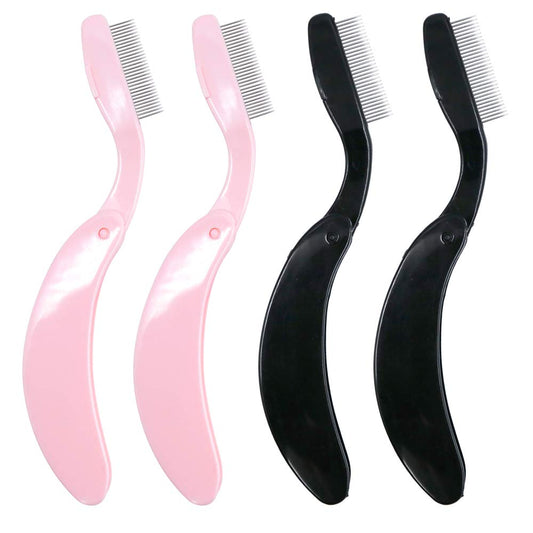 G2PLUS 4PCS Folding Eyelash Comb, Eyebrow Comb Metal Teeth, Eyelash Separator Comb, Eyelash Brush and Comb, Professional Tool for Define Lash & Brow