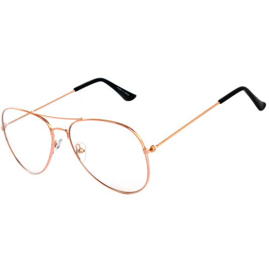 Aviator Clear Lens Gold Metal Sunglasses Men's Women's Non-Prescription OWL