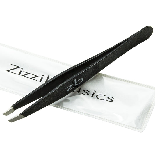 Tweezers - Surgical Grade Stainless Steel - Slant Tip for Expert Eyebrow Shaping and Facial Hair Removal - with Protective Pouch - Best Tweezer Beauty and Personal Care Zizzili Basics