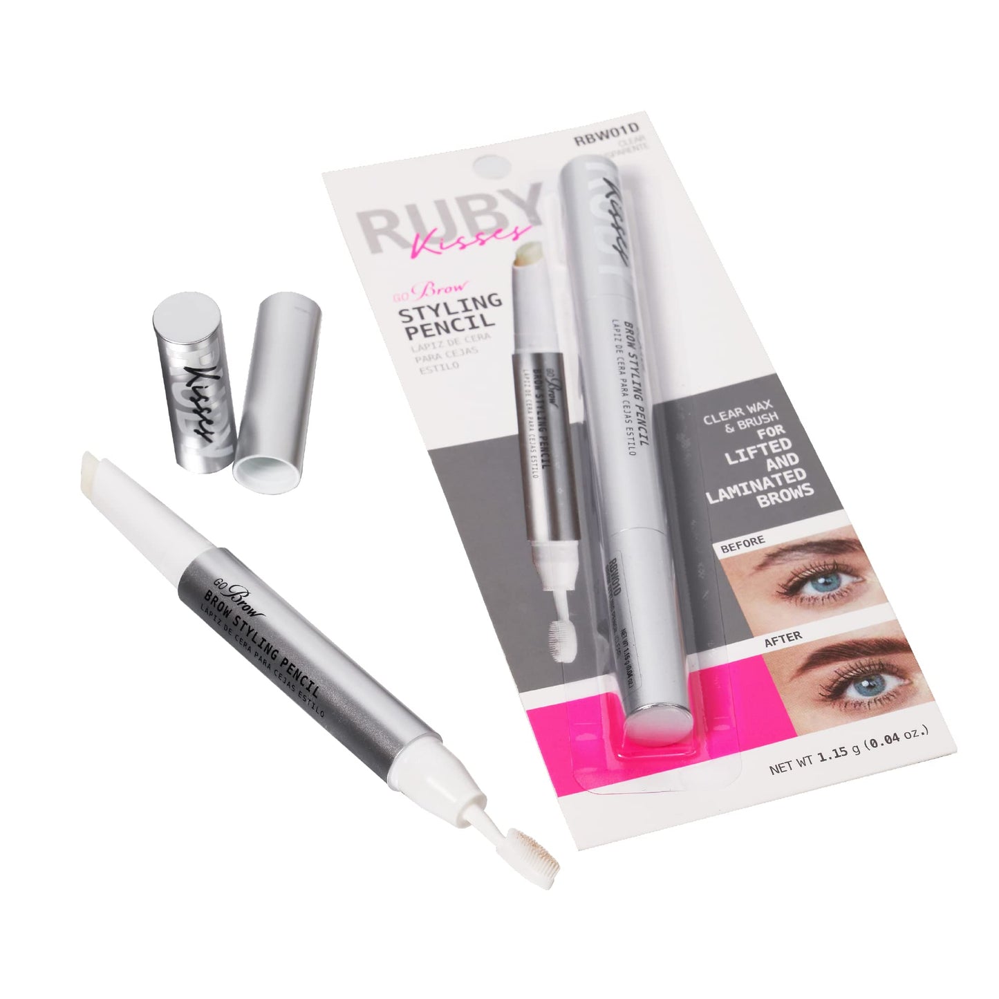 Ruby Kisses Brow Styling Pencil with Brush, Long-Lasting Eyebrow Wax, Clear Brow Shaper, Precision Sculpting & Shaping, Professional Quality, Easy
