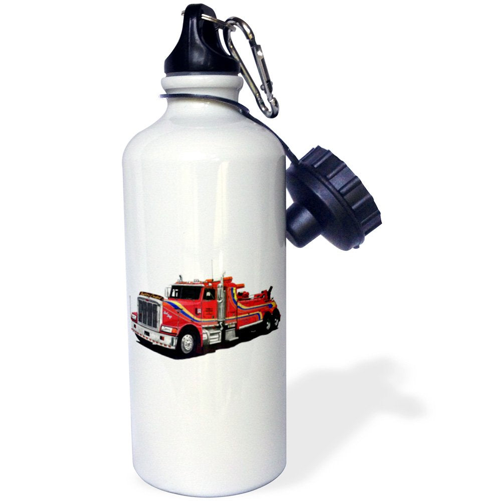 3dRose Tow Truck Sports Water Bottle, 21 oz, White
