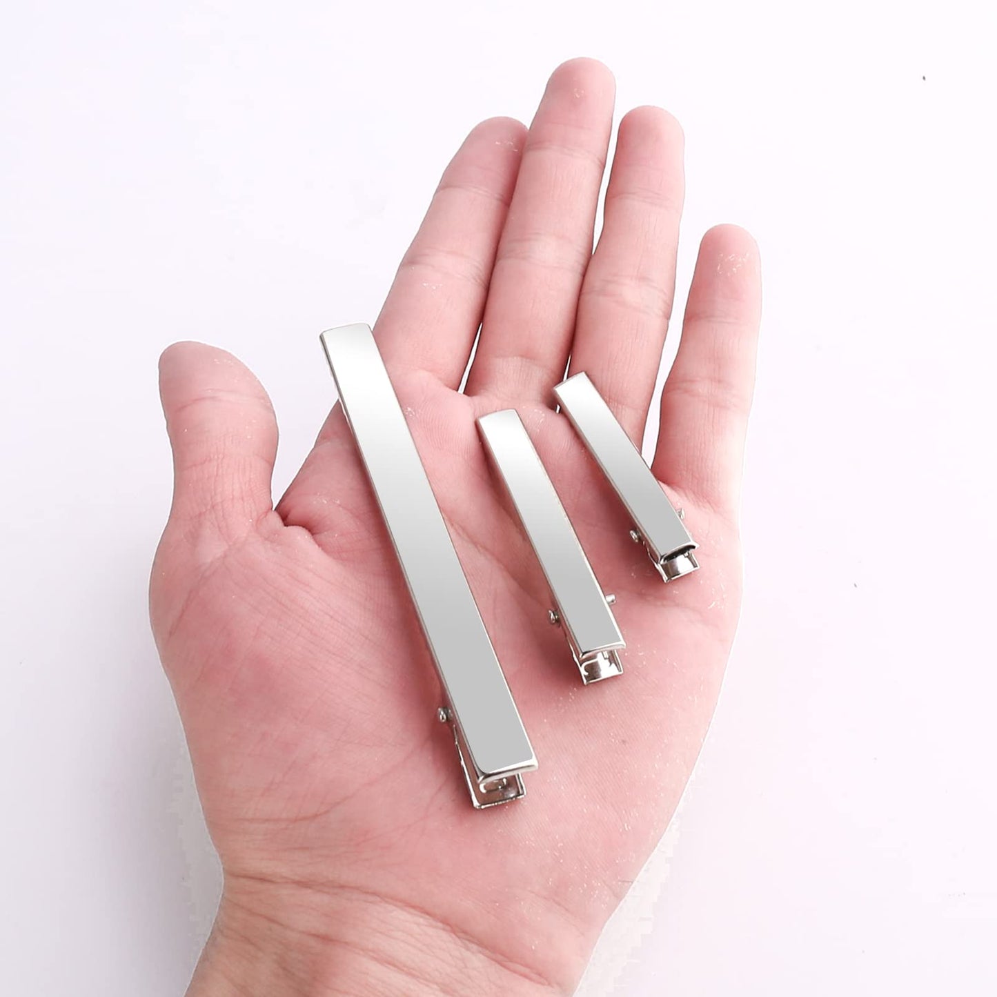 PHSZZ 70 Pcs Alligator Hair Clips, 3 Sizes Oversized Metal Silver Hair Bow Clips Single Prong Hairdressing Salon Hair Grip DIY Accessories Hairpins