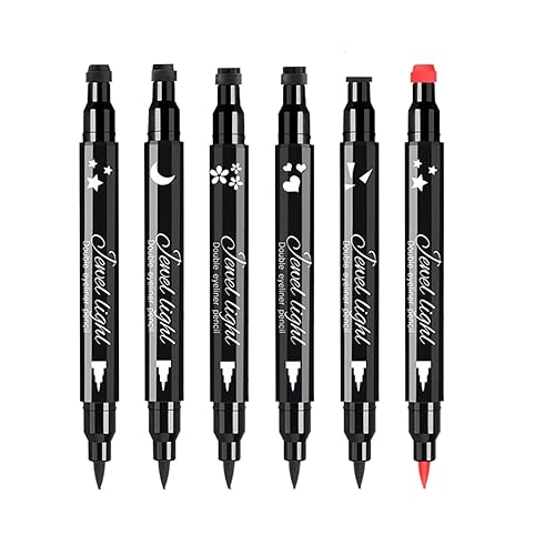 Pinkiou 6Pcs Eyeliner Stamp Pen Set, Long-lasting Eye Liner Pencil for Eye Makeup,Waterproof Double-Sided Liquid Eyeliner Stamp Pen Set