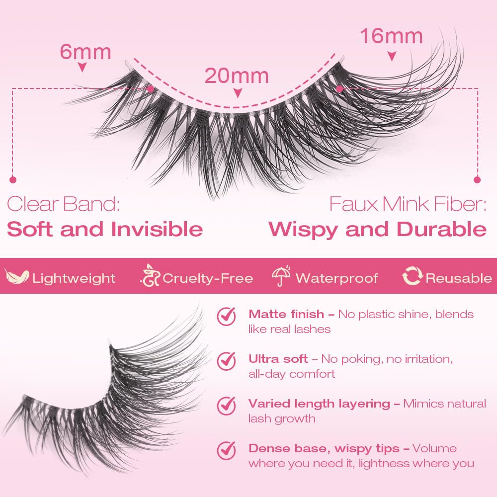Kiromiro Half Lashes False Eyelashes Clear Band Wispy Lash Strip 3/4 Natural Lashes 14mm Fluffy Eyelahses Faux Mink Lash Cat Eye Fake Eye Lashes Pack Beauty and Personal Care Kiromiro