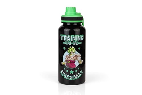 JUST FUNKY Dragon Ball Super Saiyan Goku Water Bottle w/Sporty Green Cap [BLACK 32oz] Hydro Tumbler Flask, Anime Plastic Water Bottle (OFFICIALLY