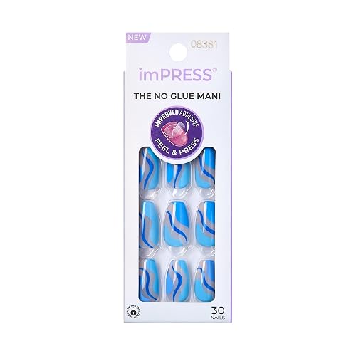 KISS imPRESS No Glue Mani 30 Pcs Press On Nails, Easy Apply, Hassel-Free Removal, Simple Peel & Press, Essential Tools Included, Prep Pad Beauty & Personal Care KISS
