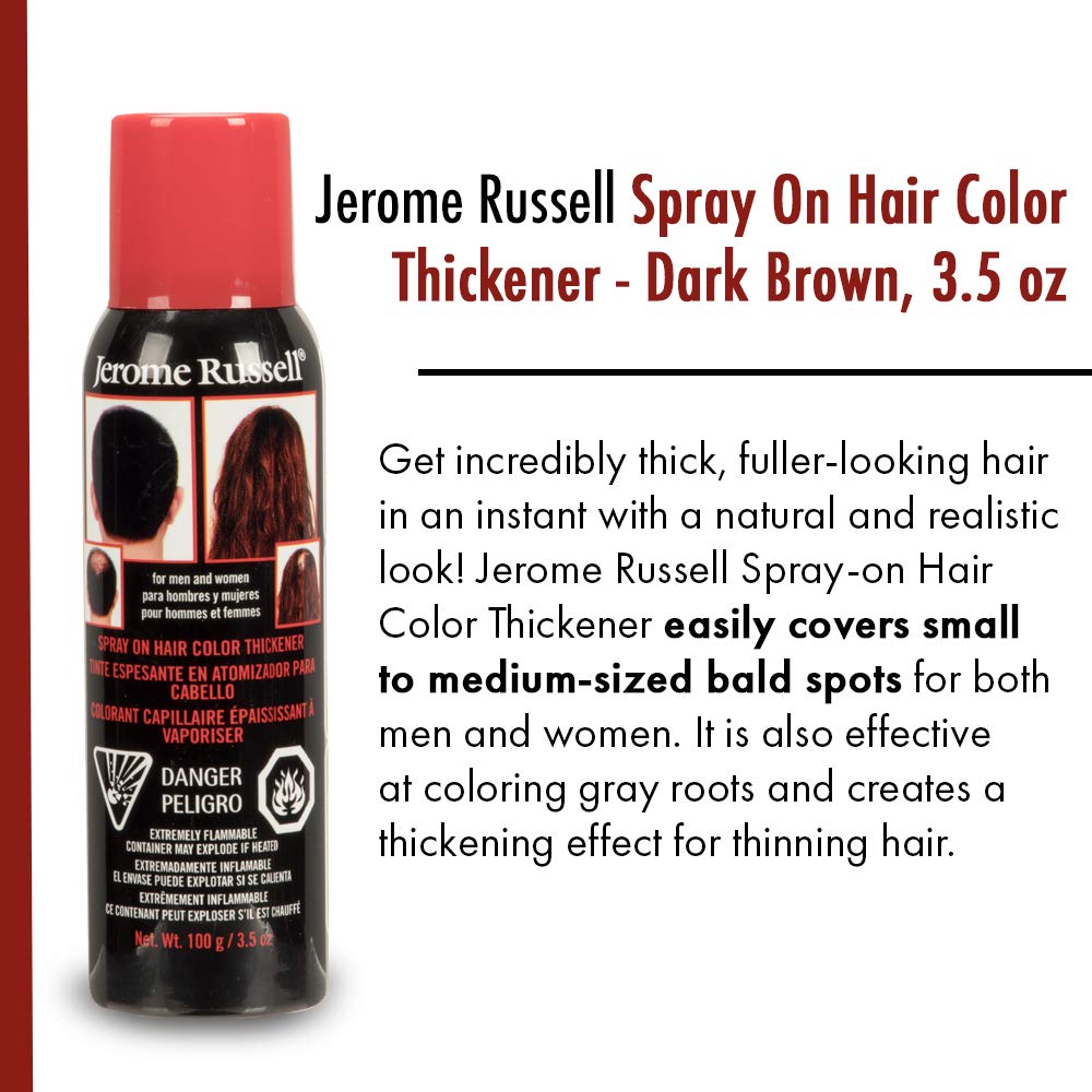 Jerome Russell Spray-On Color Dark Brown Hair Thickener 3.5oz (3 Pack)