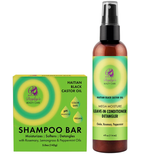 Doyley's Haitian Black Castor Oil Vegan Moisturizing Shampoo Bar 5oz and Mega Moisture Leave-In Conditioner Detangler 4oz Bundle | Hair Growth Beauty & Personal Care Doyley's Beauty Care