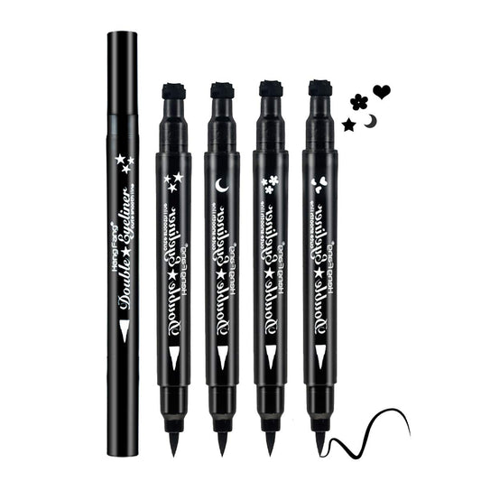 LAMUSELAND Eyeliner Stamp Wingliner, Waterproof Smudge-proof Liquid Eye Liner Gel Pen Set, Long Lasting Heart Black Thin Double Ended Pencil Makeup