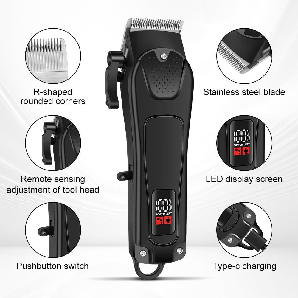 QDKVTNDJZ Hair Clippers for Men Professional, Cordless Electric Hair Trimmer with Fast Charging Port, Electric Hair Cutting Kit, LED Display, Barber Beauty and Personal Care QDKVTNDJZ
