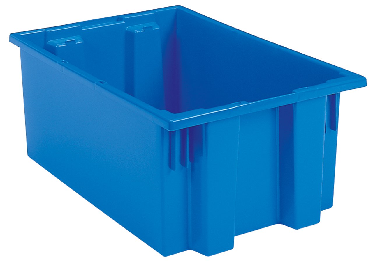 Akro-Mils 35190 Nest and Stack Plastic Storage Container and Distribution Tote, (19-1/2-Inch L x 15-1/2-Inch W x 10-Inch H), Blue, (6-Pack)
