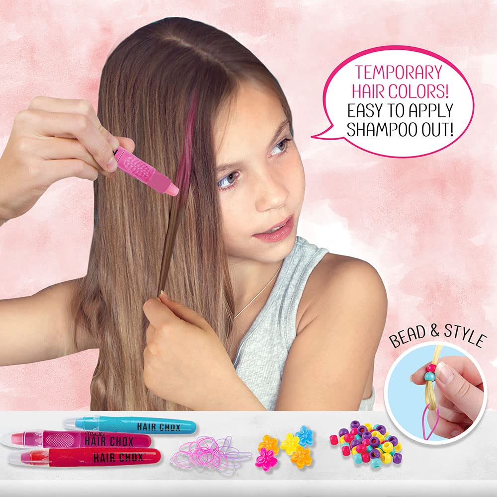 Fashion Angels Be a Stylist Hair Chox Salon Activity Kit - 12 Temporary Hair Chalk Pens, Yellow,Orange,Blue,Green,Pink,Red,Purple (12957)