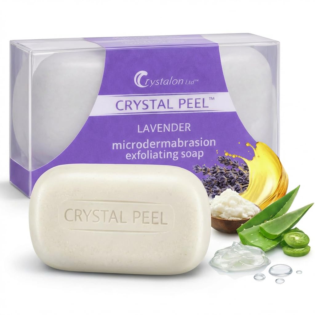Exfoliating Bar Soap for Men & Women, Crystal Peel Luxury Microdermabrasion Hydrating & Exfoliating Body Soap Bar, Solid Magnesium Mineral Scrub