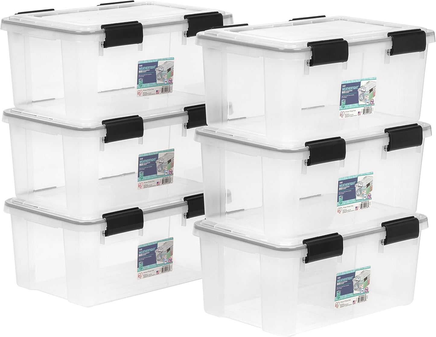 IRIS USA WeatherPro 19 Qt Storage Bins with Lids, 6 Pack, BPA-Free Plastic Gasket Box with Tight Latch and Seal, Stackable Nestable Tote Tub…