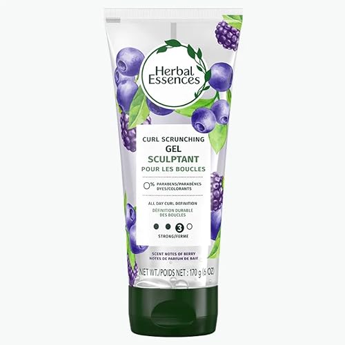 Herbal Essences Curl Scrunching Hair Gel, Curly Hair Gel, All Day Curl Definition, Hold Level 3, Berry Scent, 6 OZ