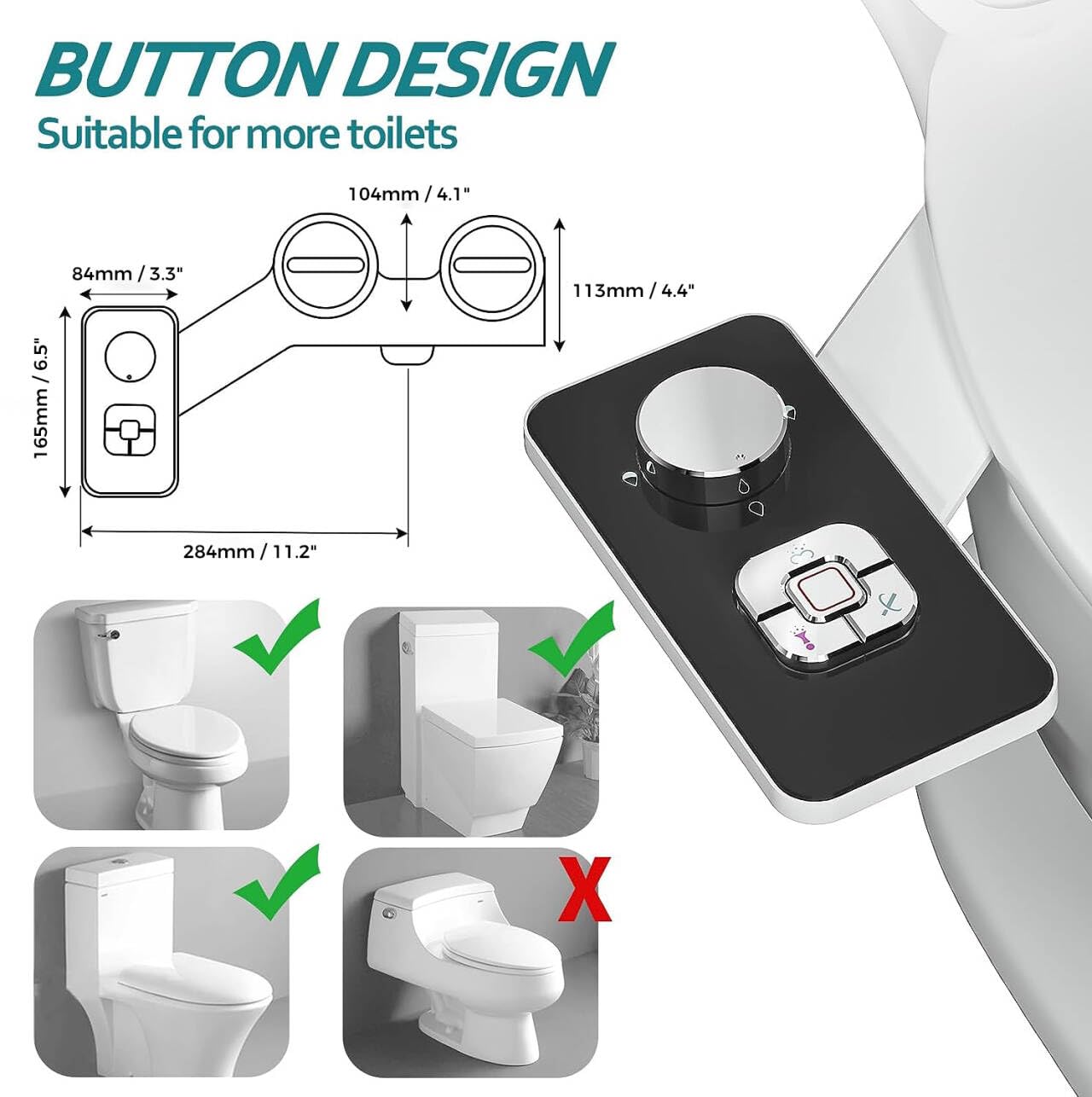 SAMODRA Non-Electric Bidet Attachment – Cold Water Toilet Seat with Pressure Control & Dual Self-Cleaning Nozzles, Black