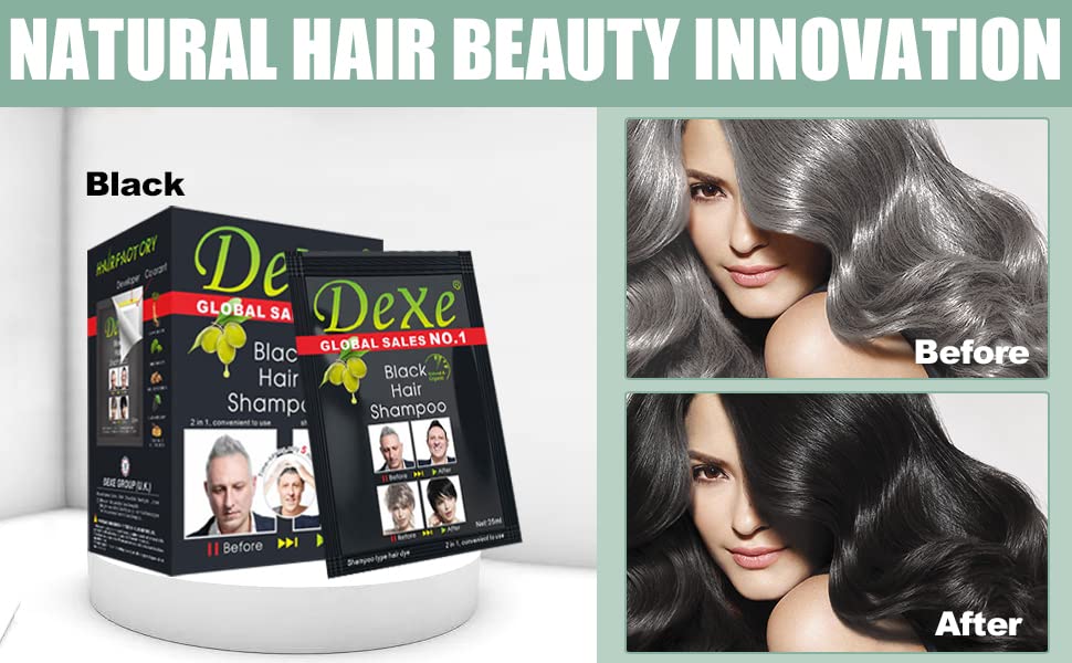 Instant Hair Dye - Black Hair Shampoo - (3) Black Colour - Simple to Use - Last 30 days - Natural Ingredients
