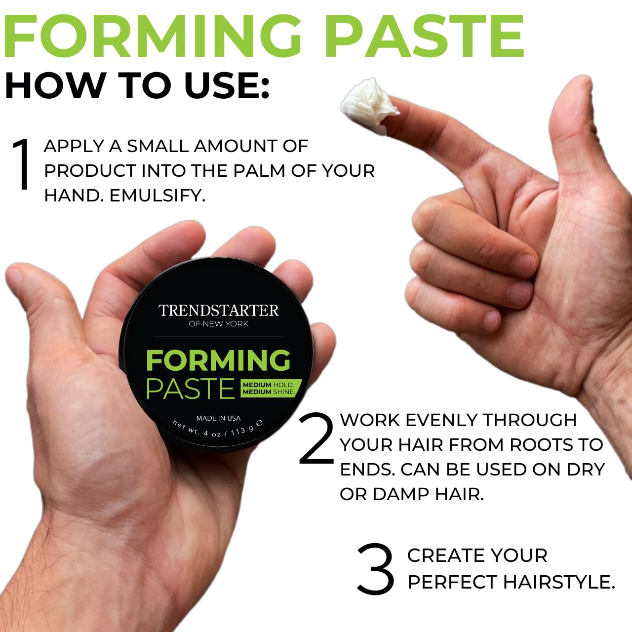 TRENDSTARTER - FORMING PASTE (4oz) - Medium Hold - Medium Shine - Lightweight Water-Based Hair Cream - Premium All-Day Hold Hair Styling Product