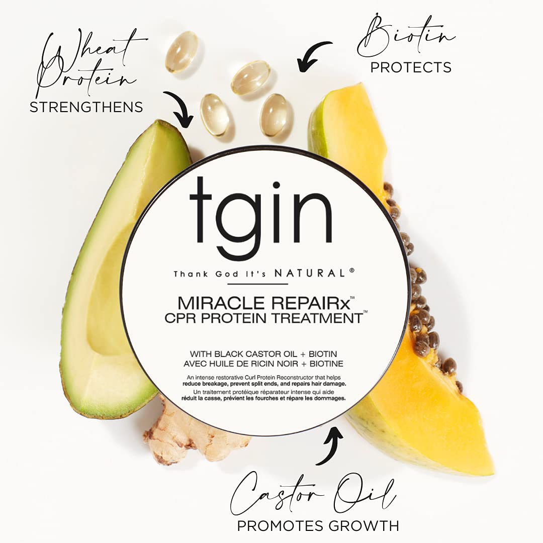 tgin Miracle RepaiRx Strengthening CPR Protein Treatment & Deep Hydrating Hair Mask, for Curly, Coily and Wavy Hair, Repairs, Protects, and Restores