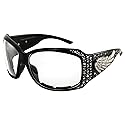 Rodeo Queen Angel Padded Motorcycle Bling Sunglasses for Women Black Frame w/Bling Rhinestones & Smoke Gradient Lens