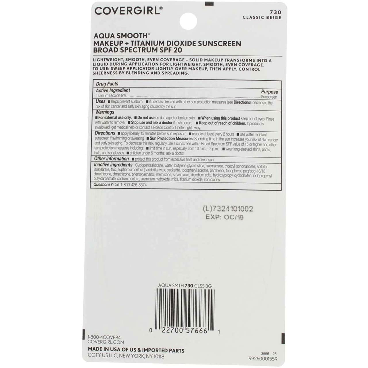 CoverGirl Aquasmooth SPF 20 Compact Foundation, 730 Classic Beige, 0.4 Ounce