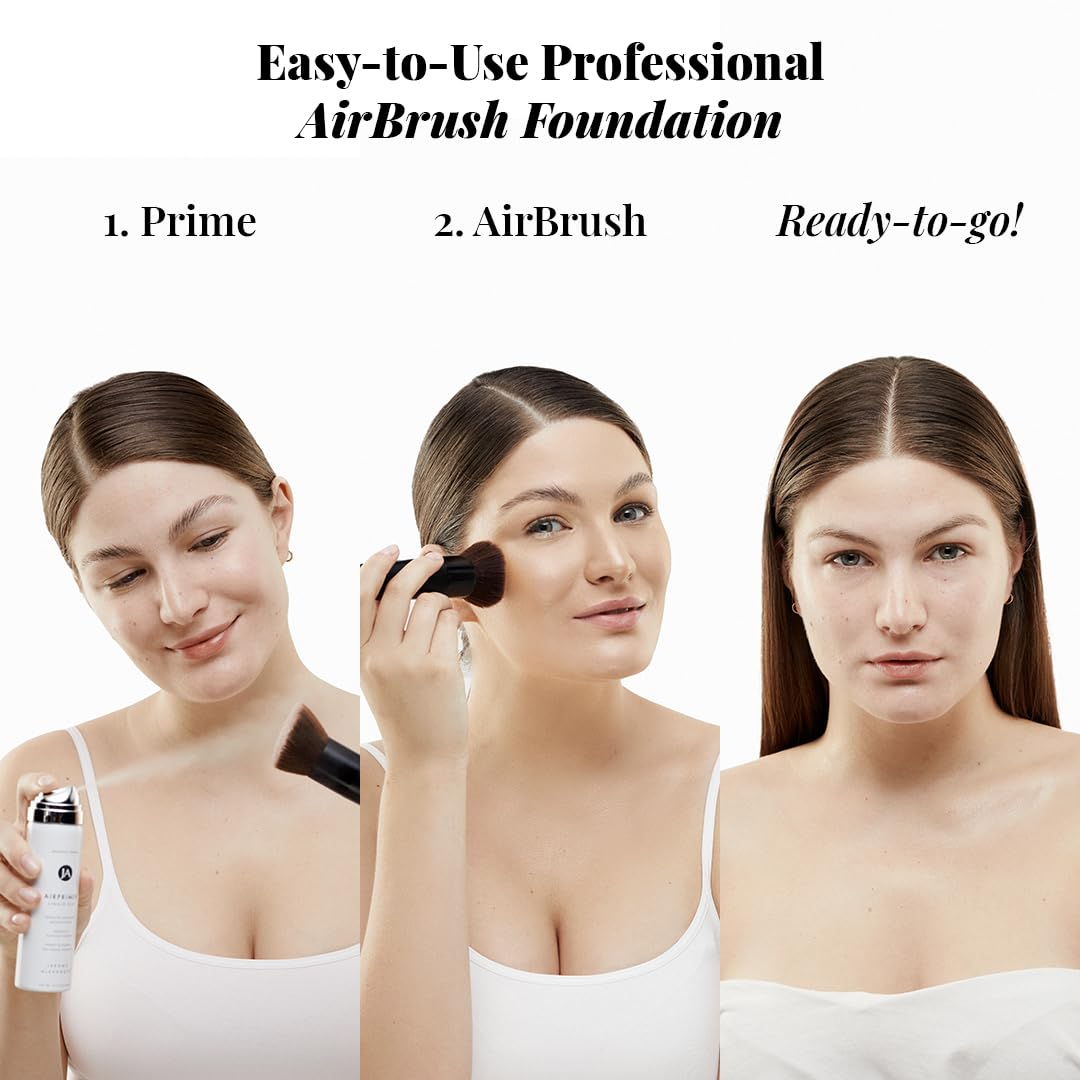 MagicMinerals AirBrush Foundation Set by Jerome Alexander - 3pc Set Includes Primer, Foundation and Kabuki Brush - Spray Makeup with Anti-aging